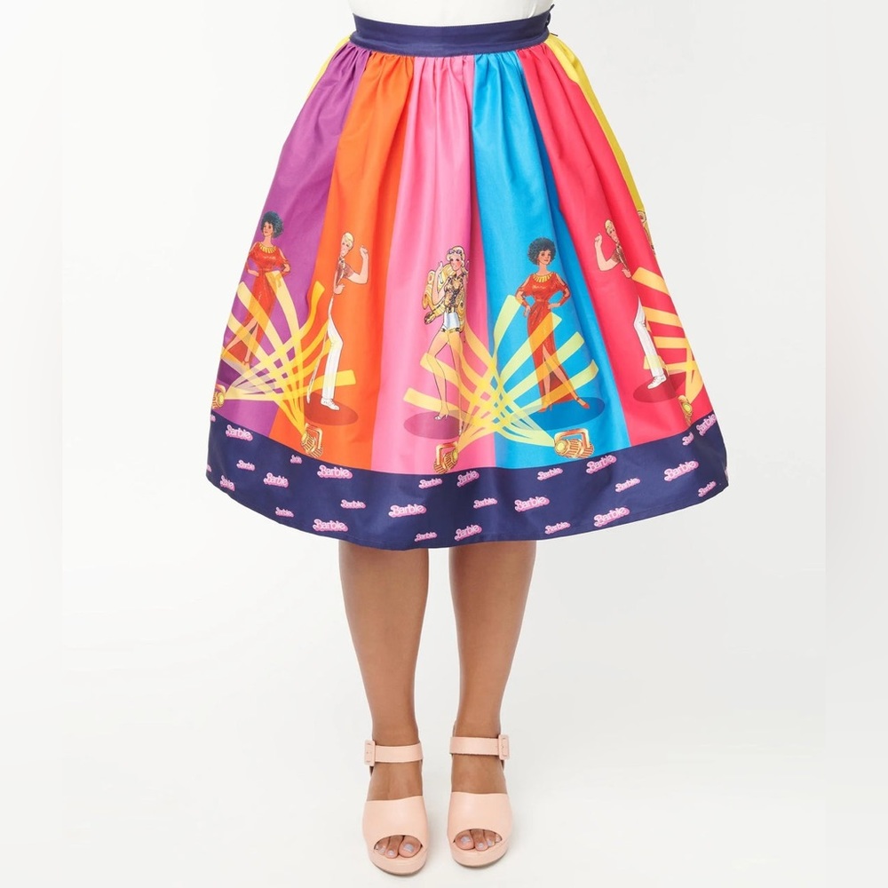 Barbie x Unique Vintage Rainbow Barbie Disco Gellar Swing Skirt